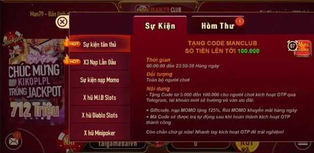 Man Vin Club hỗ trợ thành viên tối đa nhận Giftcode